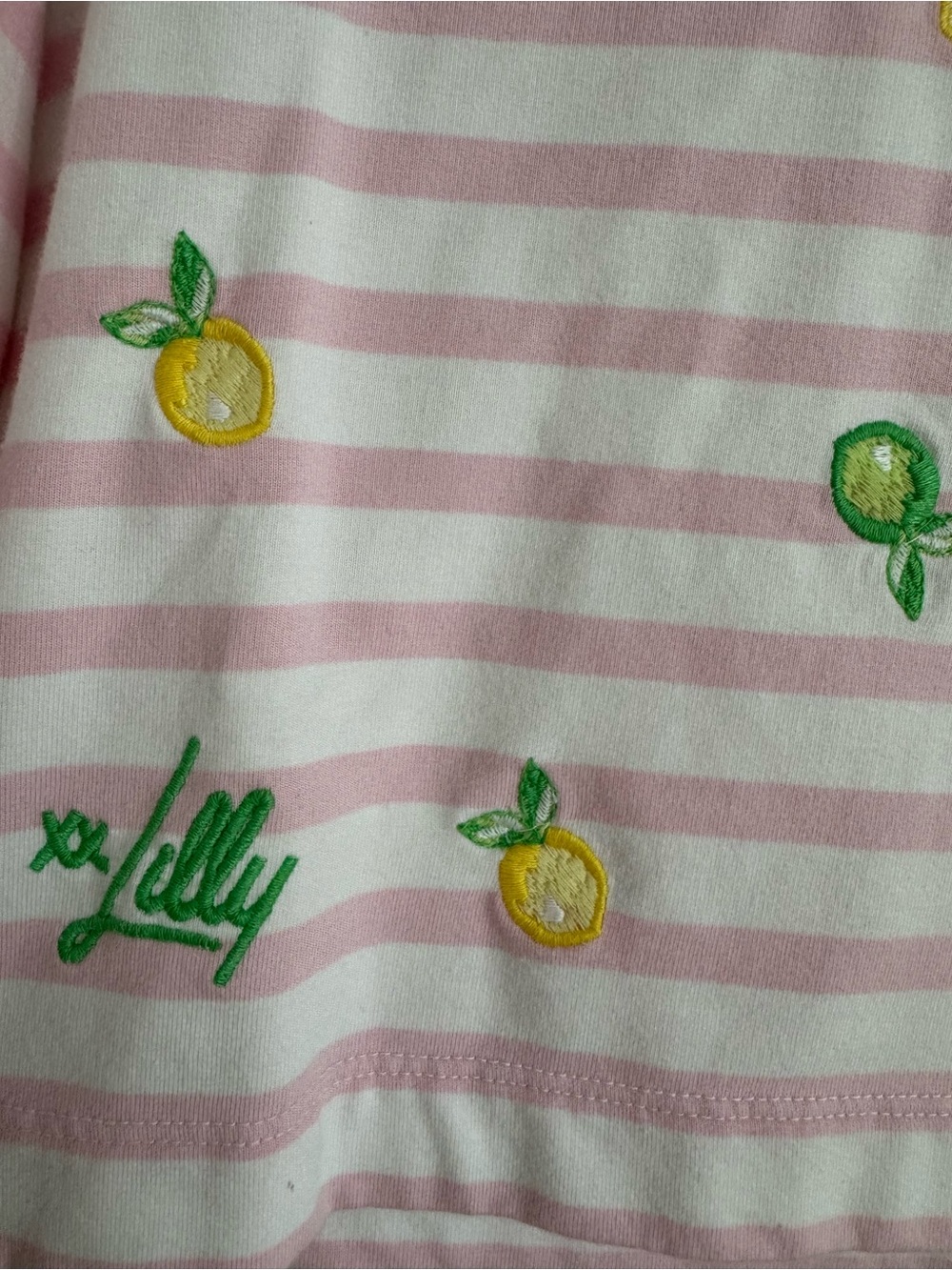 Lilly Pulitzer Girls' Pink Striped Lemon Embroidered Long-Sleeve Top 4-5 y - Picture 3 of 9